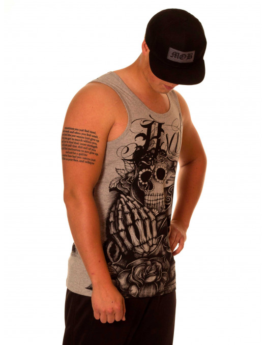 BSAT Praying Skull Tanktop LightGreyNBlack