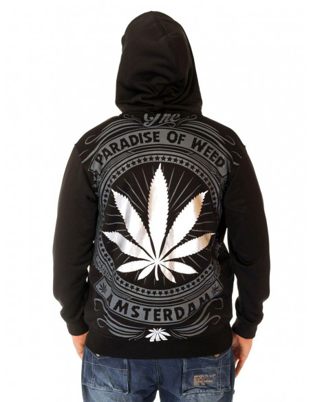 BSAT Silver Weed ZipHoodie Black//Silver/Grey