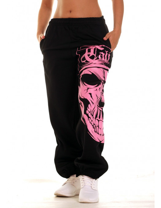 Cali Skull Ladies Sweatpants Pink by BSAT