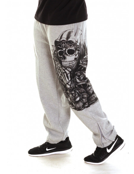 Praying Skull Sweatpants Grey by BSAT