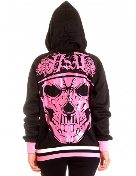 BSAT Rose Cali Skull Hoodie BlackNPink