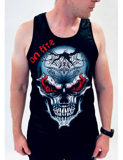 On Fire Skull Mesh Tank Top by BSAT