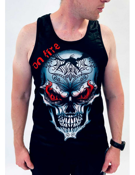 On Fire Skull Mesh Tank Top by BSAT