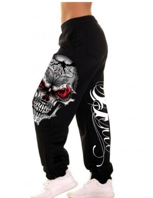 Skull On Fire Sweatpants Black by BSAT