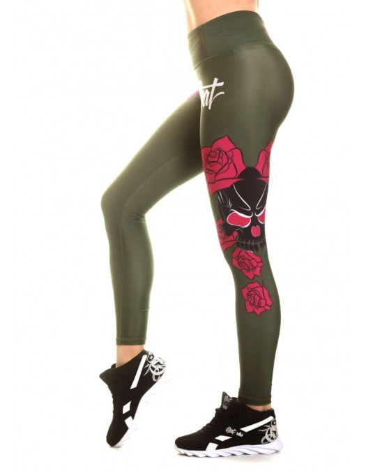 Rose Skull Leggings Olive by BSAT