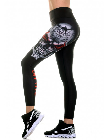 On Fire Skull Leggings Black by BSAT