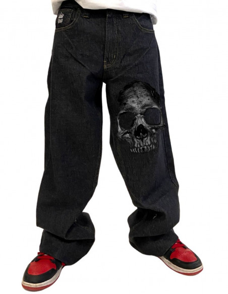 Bad Skull Baggy Jeans Black by BSAT