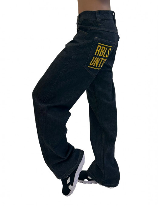 BSAT RBLS UNTD baggy Jeans BlackNGold