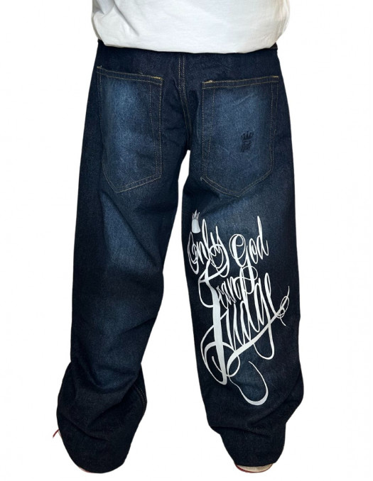 BSAT Only God Can Judge Baggy Jeans Blue Washed