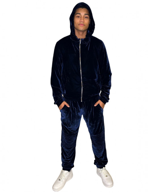 Gangsta Velour Velvet Tracksuit Navy by Dirty Money