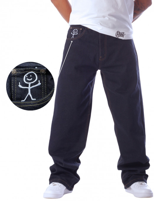 BSAT Stickman Baggy Jeans The Finger Indigo Blue