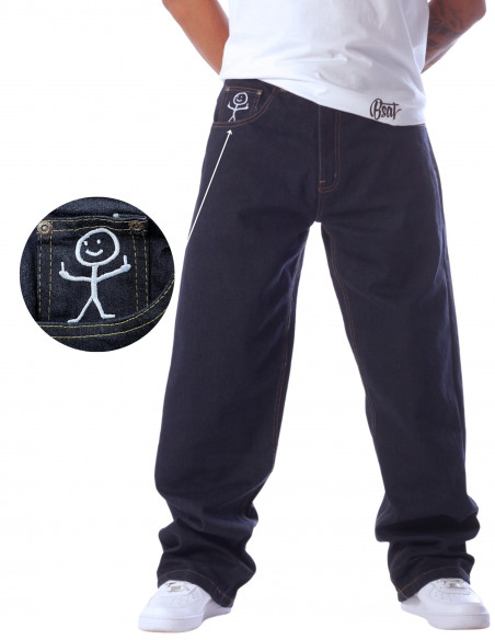 BSAT Stickman Baggy Jeans The Finger Indigo Blue