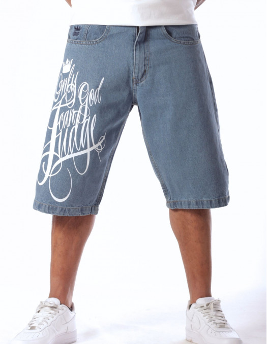 BSAT Baggy Only God Can Judge Denim Shorts Skyblue