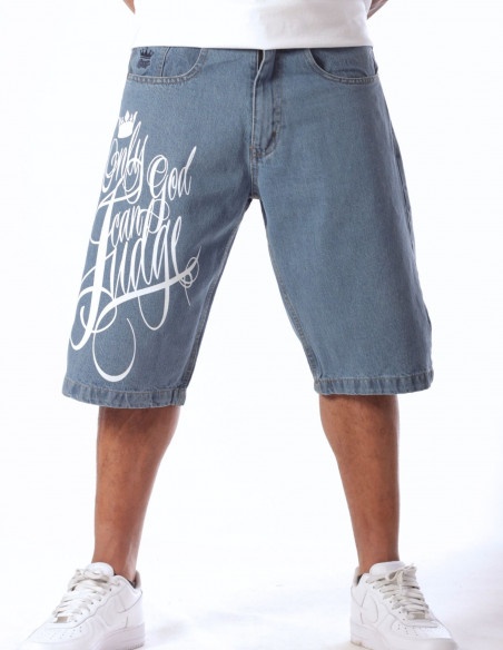 BSAT Baggy Only God Can Judge Denim Shorts Skyblue