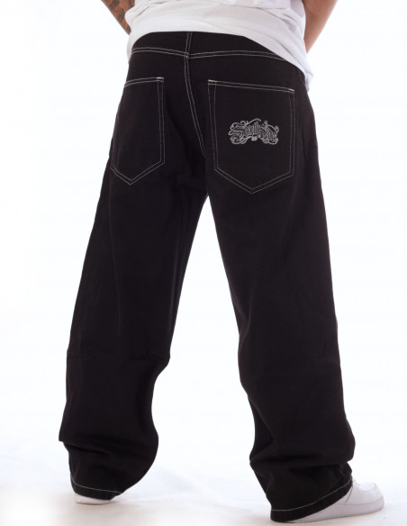 Southside Deep Black Cotton Twill Baggy Jeans by BSAT *LIMITED EDT. 1ST DROP*