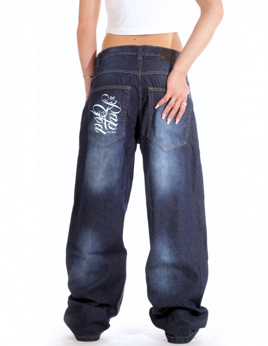 BSAT Baggy Jeans Rap God Medium Blue Spray Washed