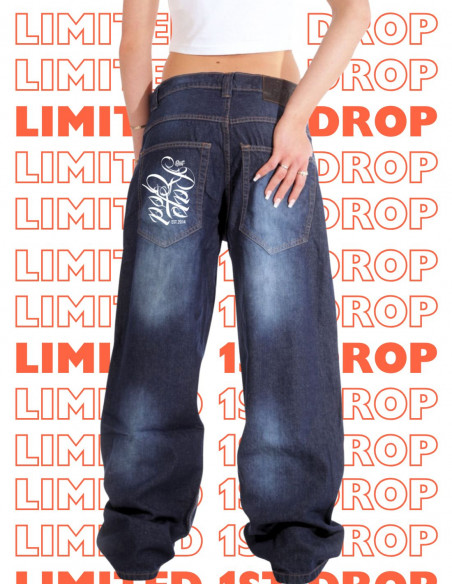 BSAT Baggy Jeans Rap God Medium Blue Spray Washed