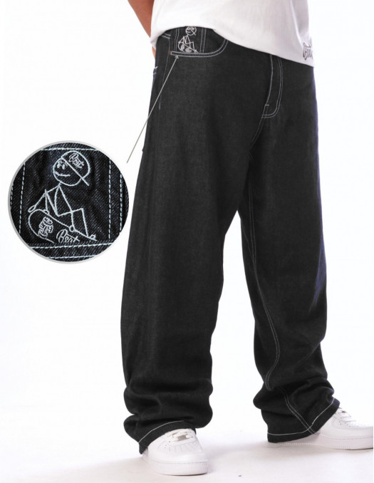 BSAT Stickman The Skater *1st Edition* Raw Black Baggy Jeans