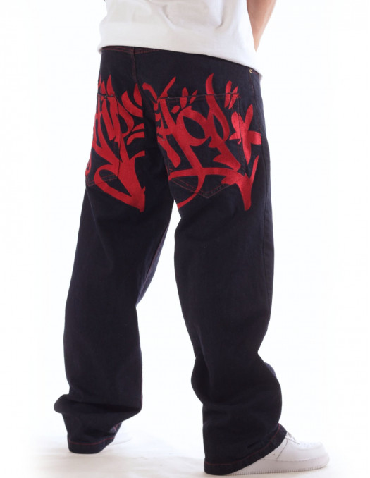 Baggy Hip Hop Jeans Embroidered Indigo Raw n Red by BSAT *Ultra Limited Edition*