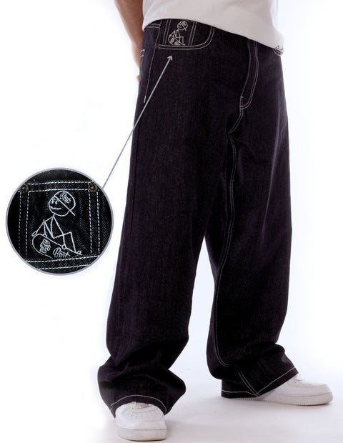 BSAT Stickman The Skater *1st Edition* Raw Black Baggy Jeans