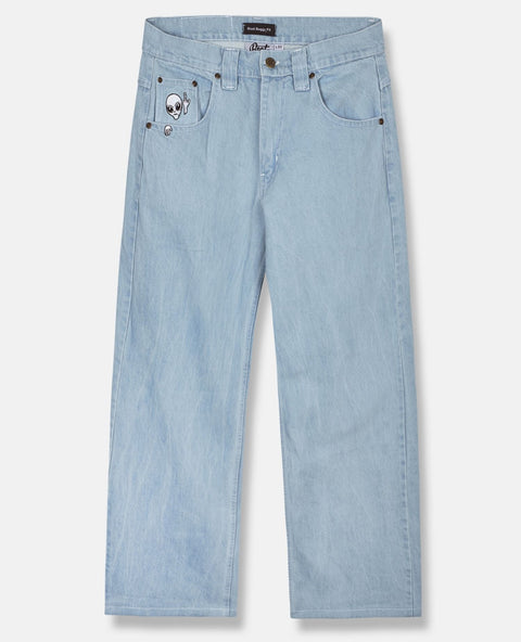 BSAT Aliens 4 Peace The Finger LightBlue n White Baggy Jeans
