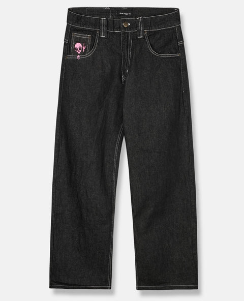 BSAT Aliens 4 Peace The Finger Raw Black n Pink Baggy Jeans