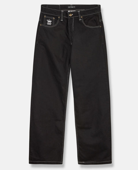 Bronx Deep Black Cotton Twill Baggy Jeans by BSAT